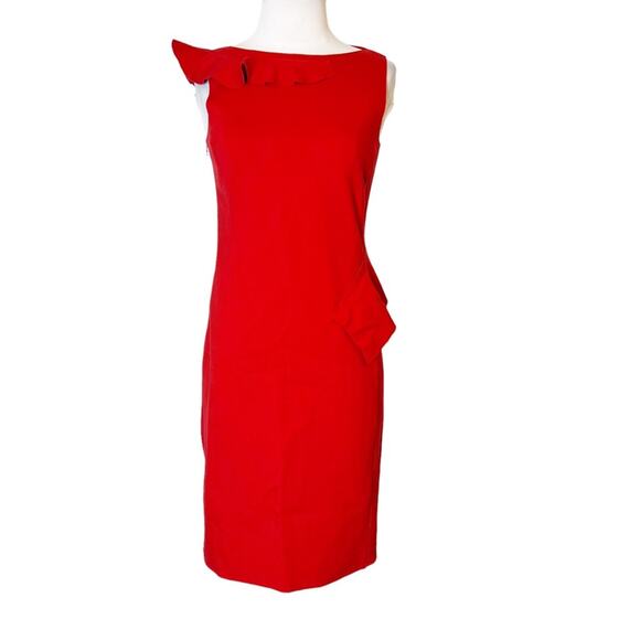NWT Akris Punto Cranberry red ruffle sheath dress sz 4 - Picture 2 of 8